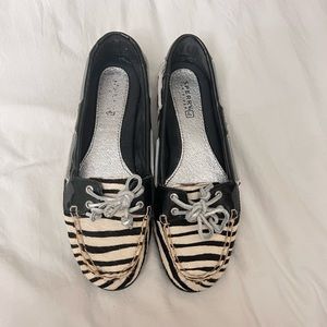 Sperry Audrey zebra print pony hair boat deck shoe loafer 6.5